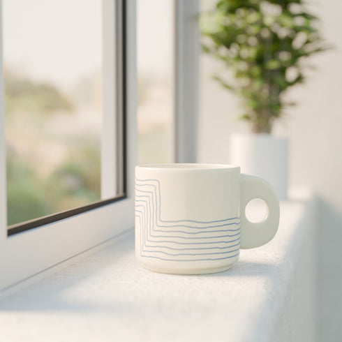 Cream Blue Ziggy Tea Cup Set of 6 - The Earth Store - Tea Cups